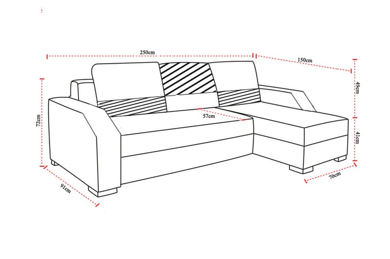 Concetta 3-sits Höger Bäddsoffa 195x125 cm med Förvaring i Tyg - Ljusgrå Melerad - Möbler - Soffa - Bäddsoffa - 3 sits bäddsoffa