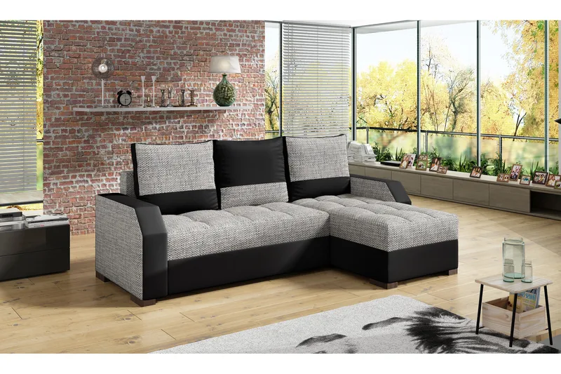 Concetta 3-sits Höger Bäddsoffa 195x125 cm med Förvaring i Tyg, Ljusgrå Melerad