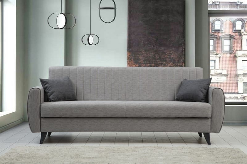 Dalima 3-sits Längsbäddad Bäddsoffa 55x183 cm med Förvaring i Tyg - Grå - Möbler - Soffa - Bäddsoffa - 3 sits bäddsoffa