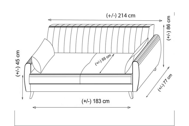 Dalima 3-sits Längsbäddad Bäddsoffa 55x183 cm med Förvaring i Tyg - Grå - Möbler - Soffa - Bäddsoffa - 3 sits bäddsoffa