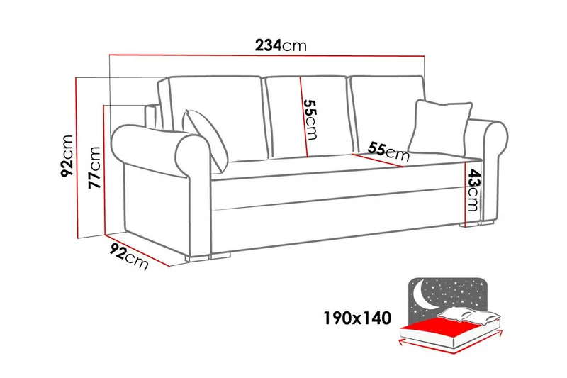 Denegal 3-sits Bäddsoffa NO_BRAND Green - Möbler - Soffa - Bäddsoffa - 3 sits bäddsoffa