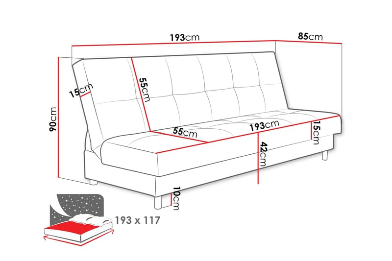 Denegal 3-sits Bäddsoffa NO_BRAND Light grey/Dark grey - Möbler - Soffa - Bäddsoffa - 3 sits bäddsoffa