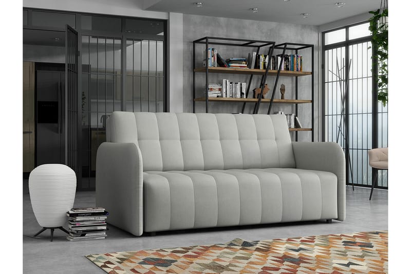 Denegal 3-sits Rektangulär Bäddsoffa 152x196 cm med Förvaring i Tyg - Grå - Möbler - Soffa - Bäddsoffa - 3 sits bäddsoffa