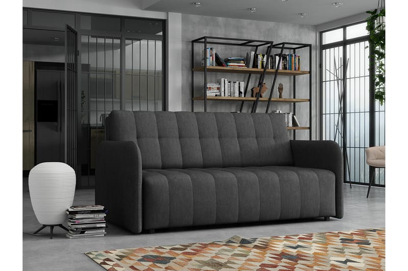 Denegal liten 3-sits Bäddsoffa Framåtbäddad i Plysch - Mörkgrå - Möbler - Soffa - Bäddsoffa - 3 sits bäddsoffa
