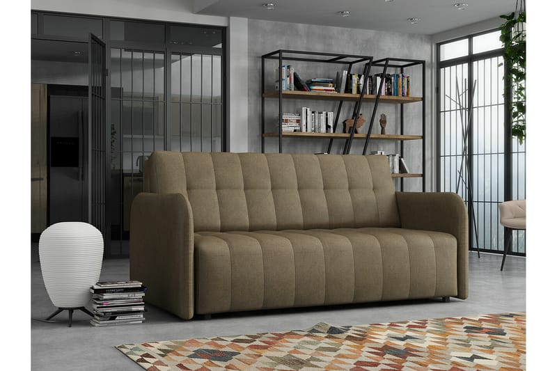 Denegal liten 3-sits Bäddsoffa Framåtbäddad i Plysch - Brun - Möbler - Soffa - Bäddsoffa - 3 sits bäddsoffa
