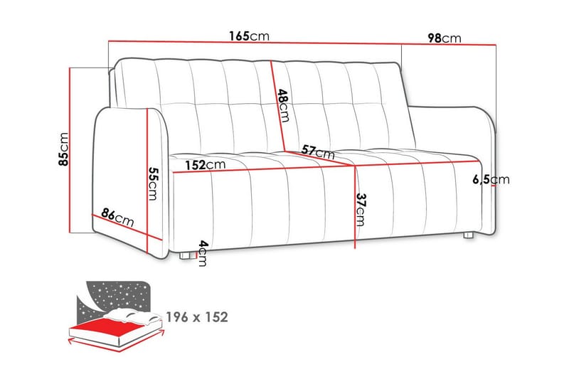 Denegal liten 3-sits Bäddsoffa Framåtbäddad i Plysch - Brun - Möbler - Soffa - Bäddsoffa - 3 sits bäddsoffa