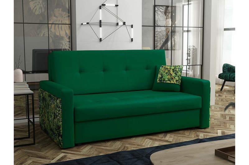 Denegal liten 3-sits Bäddsoffa Framåtbäddad i Plysch - Mörkgrön - Möbler - Soffa - Bäddsoffa - 3 sits bäddsoffa