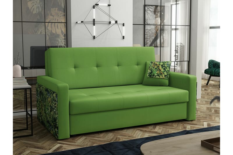 Denegal liten 3-sits Bäddsoffa Framåtbäddad i Plysch - Grön - Möbler - Soffa - Bäddsoffa - 3 sits bäddsoffa