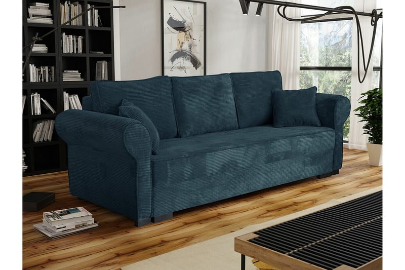 Denegal liten 3-sits Bäddsoffa Längsbäddad i Tyg - Mörkblå - Möbler - Soffa - Bäddsoffa - 3 sits bäddsoffa