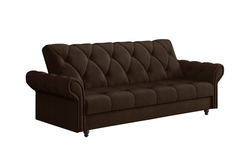 Denegal liten 3-sits Bäddsoffa Längsbäddad i Plysch, Mörkbrun