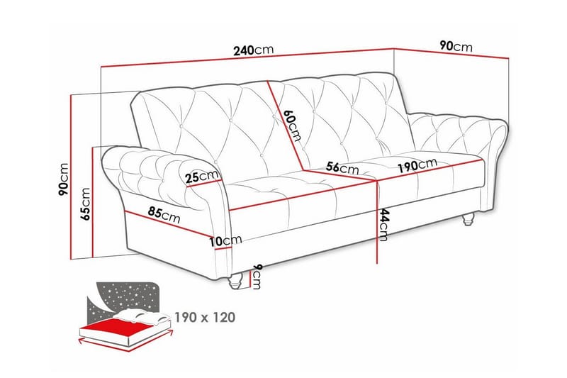 Denegal liten 3-sits Bäddsoffa Längsbäddad i Plysch - Mörkbrun - Möbler - Soffa - Bäddsoffa - 3 sits bäddsoffa