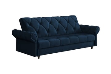 Denegal liten 3-sits Bäddsoffa Längsbäddad i Plysch - Mörkblå - Möbler - Soffa - Bäddsoffa - 3 sits bäddsoffa