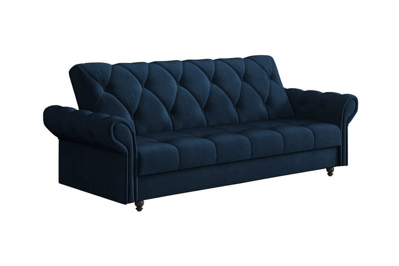 Denegal liten 3-sits Bäddsoffa Längsbäddad i Plysch, Mörkblå