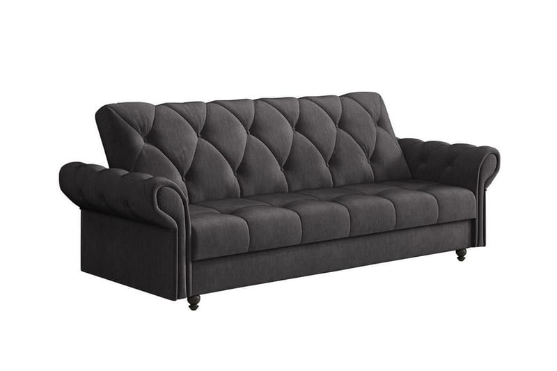 Denegal liten 3-sits Bäddsoffa Längsbäddad i Plysch, Mörkbrun