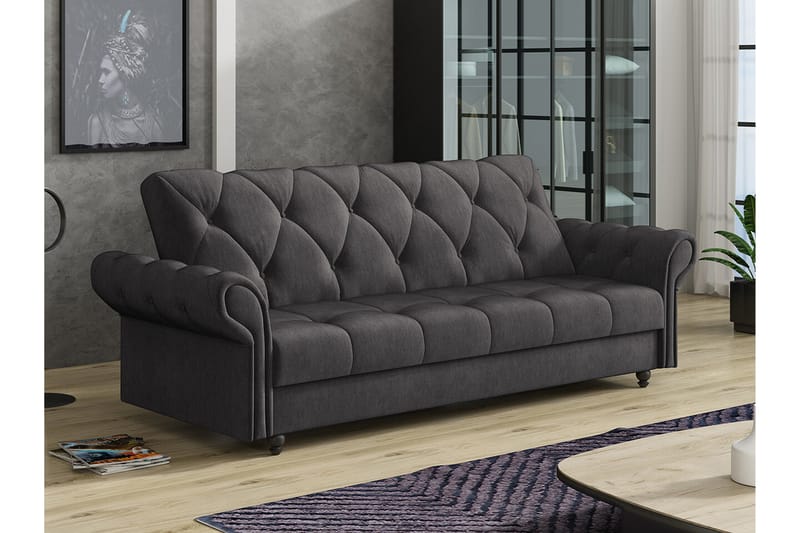 Denegal liten 3-sits Bäddsoffa Längsbäddad i Plysch - Mörkbrun - Möbler - Soffa - Bäddsoffa - 3 sits bäddsoffa