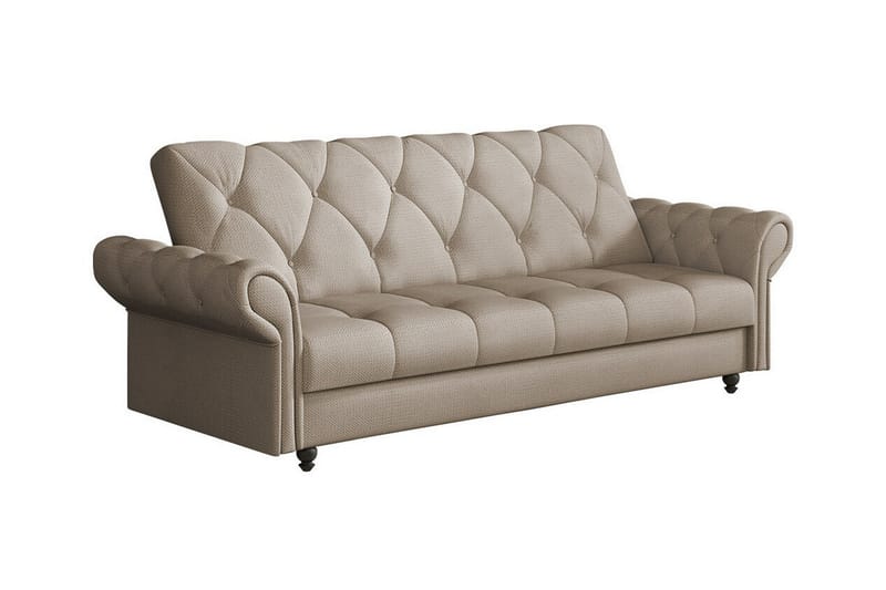 Denegal liten 3-sits Bäddsoffa Längsbäddad i Plysch, Ljusbrun