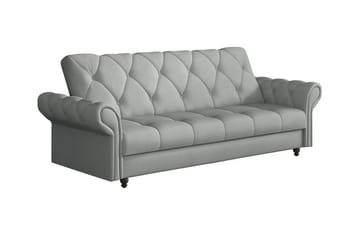 Denegal liten 3-sits Bäddsoffa Längsbäddad i Plysch - Ljusgrå - Möbler - Soffa - Bäddsoffa - 3 sits bäddsoffa