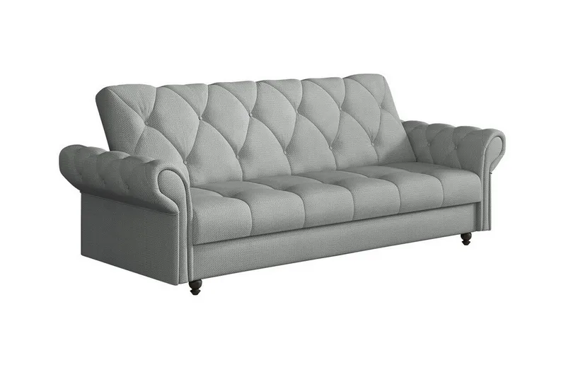 Denegal liten 3-sits Bäddsoffa Längsbäddad i Plysch, Ljusgrå