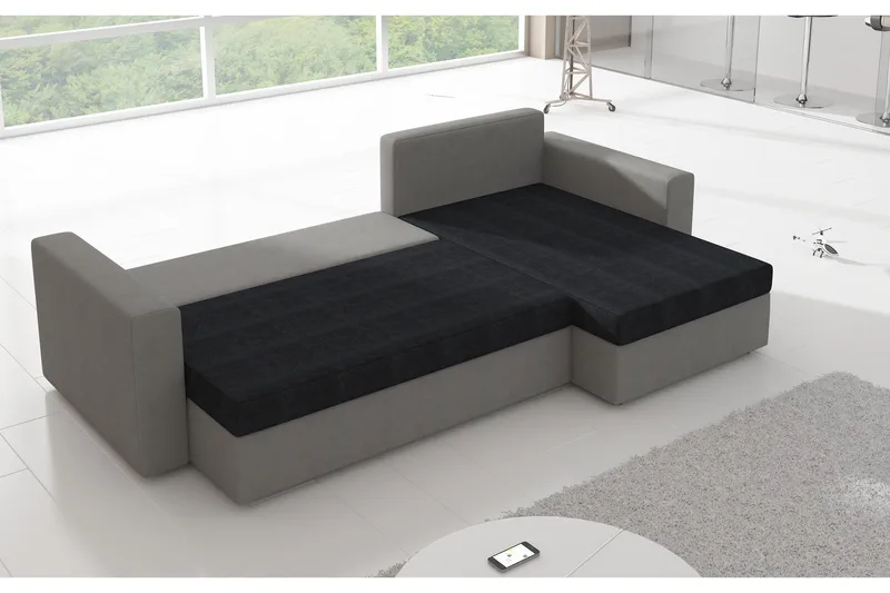 Eguino 3-sits Höger Bäddsoffa 125x195 cm med Förvaring i Tyg - Ljusgrå Melerad - Möbler - Soffa - Bäddsoffa - Bäddsoffa divan