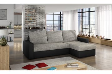 Eguino 3-sits Höger Bäddsoffa 125x195 cm med Förvaring i Tyg - Ljusgrå Melerad - Möbler - Soffa - Bäddsoffa - Bäddsoffa divan