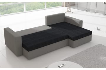 Eguino 3-sits Höger Hörnbäddsoffa i Tyg med Konstläderunderrede - Ljusgrå Melerad - Möbler - Soffa - Bäddsoffa - Bäddsoffa divan