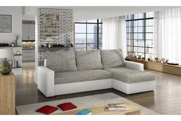 Eguino 3-sits Höger Hörnbäddsoffa i Tyg med Konstläderunderrede - Ljusgrå Melerad - Möbler - Soffa - Bäddsoffa - Bäddsoffa divan