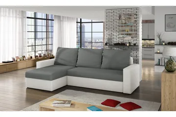Eguino 3-sits Vänster Hörnbäddsoffa 125x195 cm med Förvaring i Tyg - Mellangrå - Möbler - Soffa - Bäddsoffa - Bäddsoffa divan