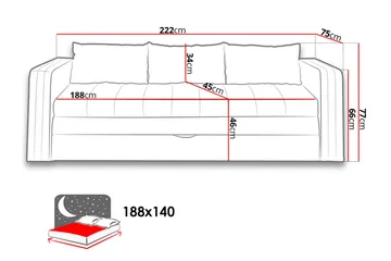 Euforia Soffa 222x75x71 cm - Blå - Möbler - Soffa - Bäddsoffa - 3 sits bäddsoffa