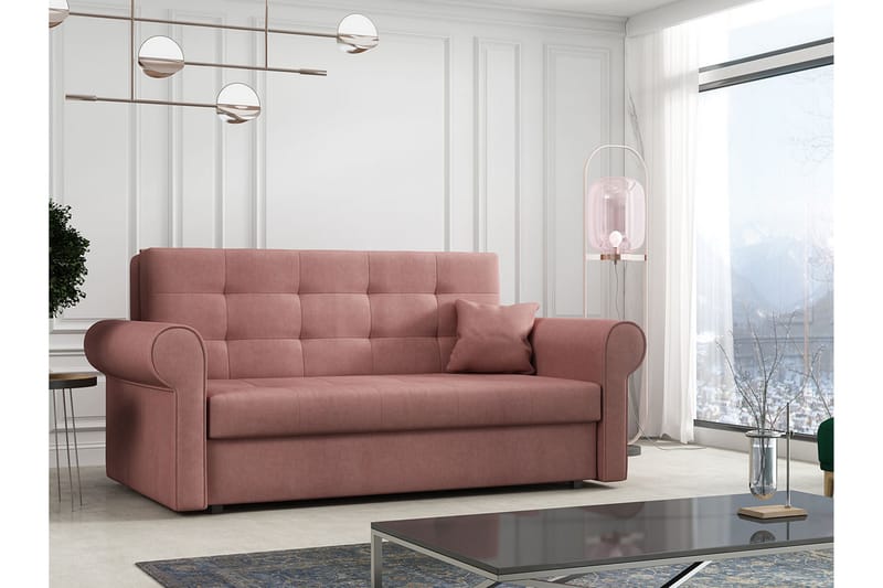 Hedensö Bäddsoffa - Rosa - Sammetssoffa - 3 sits bäddsoffa