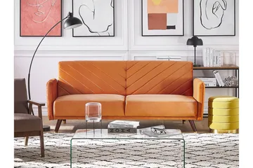 Induja 3-sits Bäddsoffa - Sammet/Orange - Möbler - Soffa - Bäddsoffa - 3 sits bäddsoffa