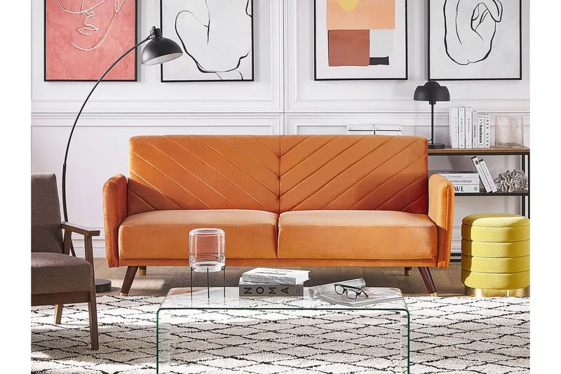 Induja 3-sits Bäddsoffa - Sammet/Orange - Möbler - Soffa - Bäddsoffa - 3 sits bäddsoffa
