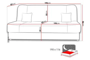 Jonas Bäddsoffa 195x87x86 cm - Grå - Möbler - Soffa - Bäddsoffa - 3 sits bäddsoffa