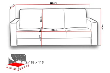 Kolder Bäddsoffa 222x97x88 cm - Beige - Möbler - Soffa - Bäddsoffa - 3 sits bäddsoffa