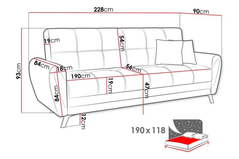 Laterse 3-sits Bäddsoffa - Svart - Möbler - Soffa - Bäddsoffa - 3 sits bäddsoffa