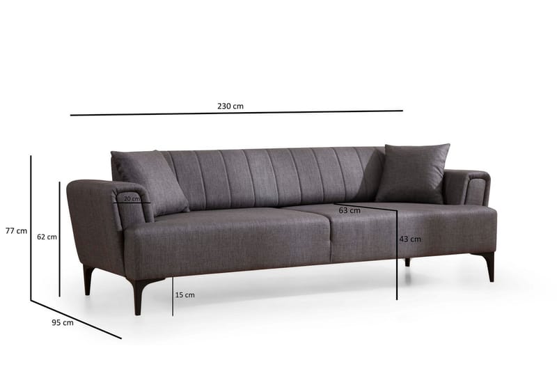 Lilesville 3-sits Bäddsoffa - Mörkgrå - Möbler - Soffa - Bäddsoffa - 3 sits bäddsoffa