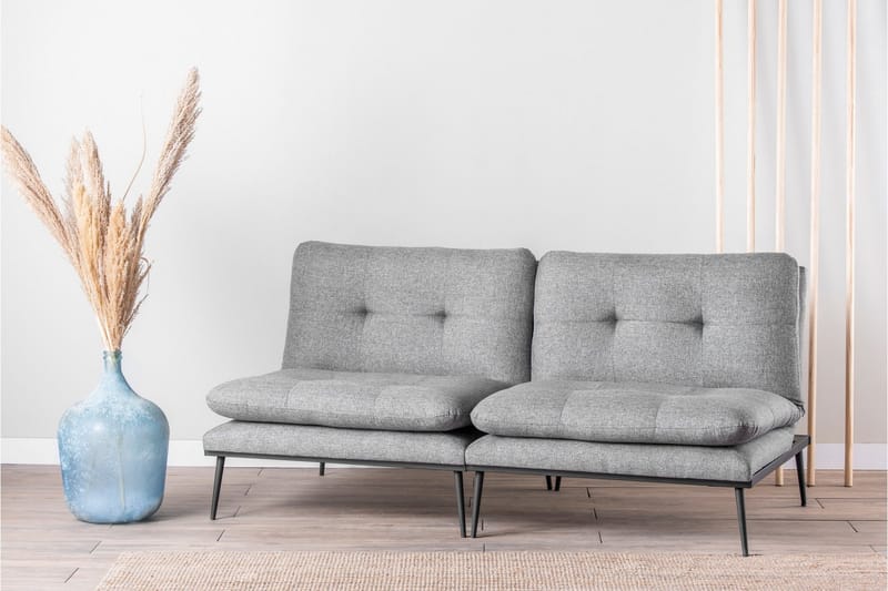 Mezonzo 2-sits Rektangulär Knappad Bäddsoffa i Tyg med Metallben - Grå - Möbler - Soffa - Bäddsoffa - 3 sits bäddsoffa