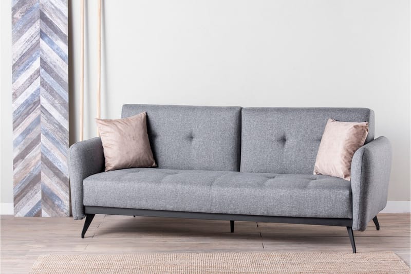 Mezonzo 3-sits Rektangulär Längsbäddad Bäddsoffa 125x190 cm i Tyg - Grå - Möbler - Soffa - Bäddsoffa - 3 sits bäddsoffa
