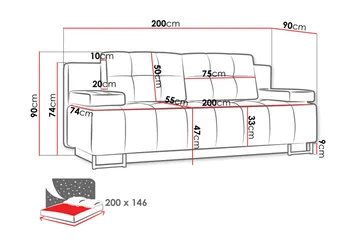 Morenia 3-sits Fällbar Bäddsoffa 146x200 cm med Förvaring i Tyg - Blå - Möbler - Soffa - Bäddsoffa - 3 sits bäddsoffa