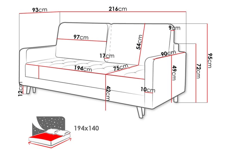 Nelas 4-sits Bäddsoffa - Blå - Möbler - Soffa - Bäddsoffa - 3 sits bäddsoffa