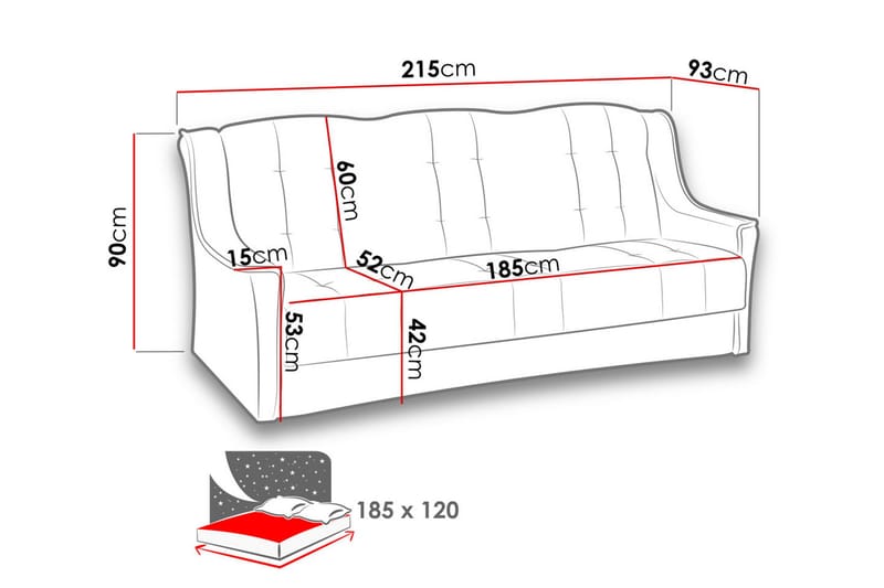 Niagara Soffa - Mörkgrå - Möbler - Soffa - Bäddsoffa - 3 sits bäddsoffa