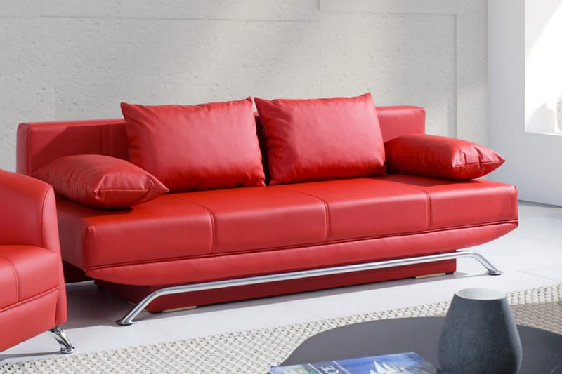 Olier Bäddsoffa 200x100x85 cm - Röd - Möbler - Soffa - Bäddsoffa - 3 sits bäddsoffa