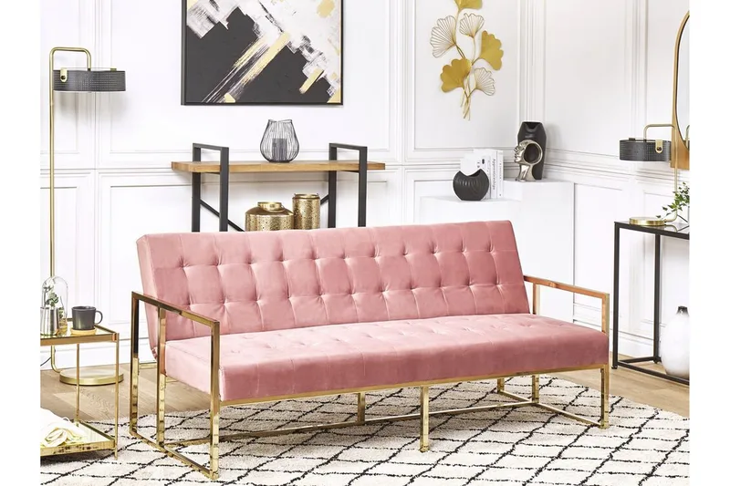 Ordsbo 3-sits Bäddsoffa - Sammet/Rosa - Möbler - Soffa - Bäddsoffa - 3 sits bäddsoffa