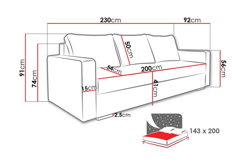 Peaver Bäddsoffa - Beige/Grå - 3 sits bäddsoffa