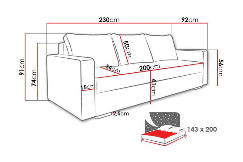 Peaver Bäddsoffa - Grå - Möbler - Soffa - Bäddsoffa - 3 sits bäddsoffa