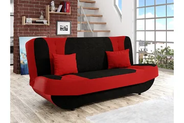 Pinto 3-sits Rektangulär Bäddsoffa i Tyg - Röd|Svart - Möbler - Soffa - Bäddsoffa - 3 sits bäddsoffa