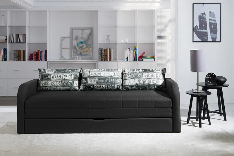 Rafal Bäddsoffa 208x76x75 cm - Svart - Möbler - Soffa - Bäddsoffa - 3 sits bäddsoffa