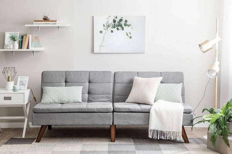 Ronne 2-sits Bäddbar Rektangulär Bäddsoffa i Tyg med Träben - Grå - Möbler - Soffa - Bäddsoffa - 3 sits bäddsoffa