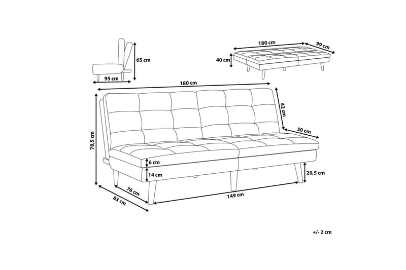 Ronne 2-sits Fällbar Rektangulär Bäddsoffa i Tyg med Träben - Blå - Möbler - Soffa - Bäddsoffa - 3 sits bäddsoffa