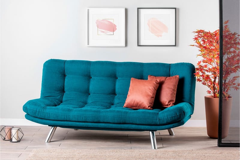 Sandee 3-sits Fällbar Längsbäddad Bäddsoffa 130x200 cm i Tyg - Petrolblå - Möbler - Soffa - Bäddsoffa - 3 sits bäddsoffa