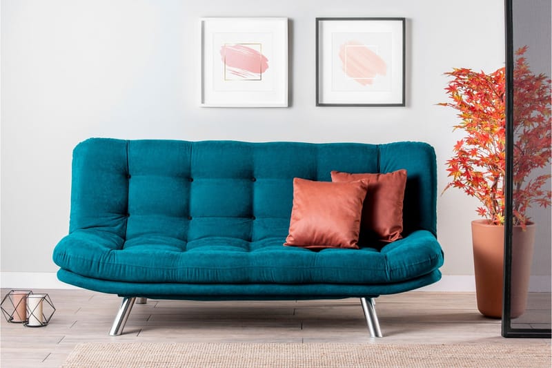 Sandee 3-sits Fällbar Längsbäddad Bäddsoffa 130x200 cm i Tyg - Petrolblå - Möbler - Soffa - Bäddsoffa - 3 sits bäddsoffa
